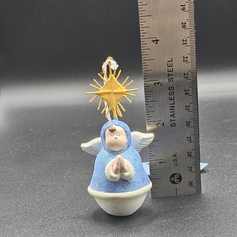 Midwest Jolly Follies Sandi Gore Evans Praying Angel Ornament Blue Gold 2000 - Picture 7 of 7